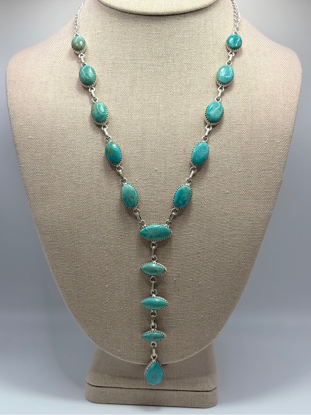 925 Sterling Silver Hachita Turquoise “Y” Necklace